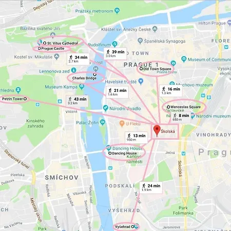 2 Apartment, For 6 People, 72m². Fully Furnished, Kitchen, Air Conditioning, Fireplace! 1, Center, 5min Walk To Wenceslas Square. Skolska Street, Nove Mesto Apartment